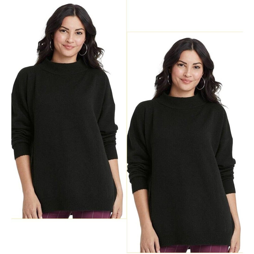 2 x Women's Medium, Black, Slouchy Mock Turtleneck Pullover Sweaters - A New Day